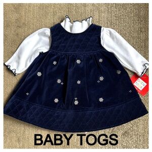 NWT ~BABY TOGS ~Navy Blue Corduroy Jumper w/White Accents & White Top~ Sz 6-9Mos